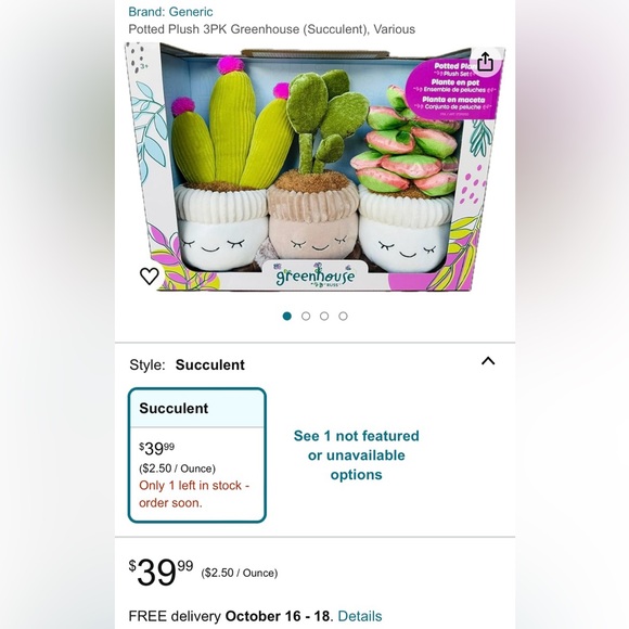 Brand new: Potted Plush 3PK Greenhouse (Succulent) - Picture 2 of 2